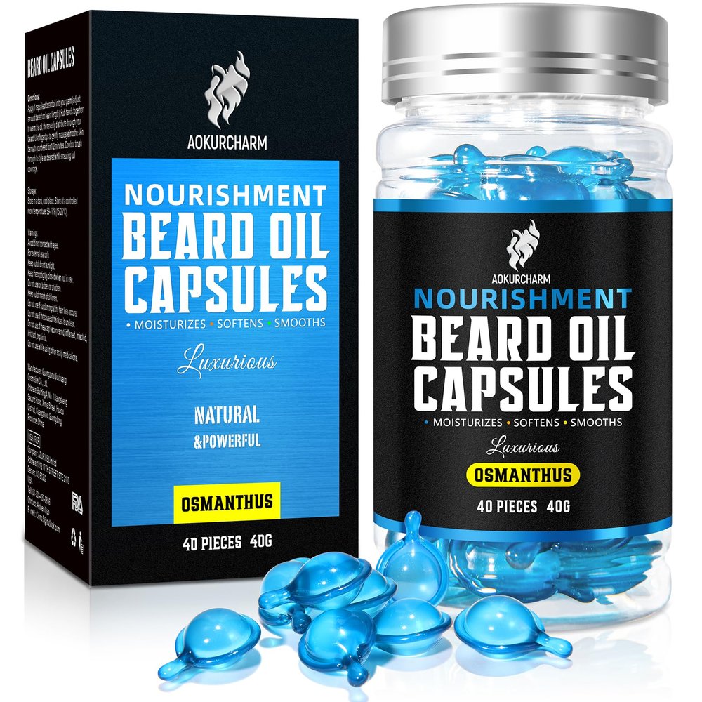 Aokur Beard Oil Capsules for Men  Natural Beard Softener & Conditioner with Botanical Seed Oils  Hydrating, Strengthening Single-Use Capsules  Travel-Friendly, Leakproof  40 Count (Osmanthus)