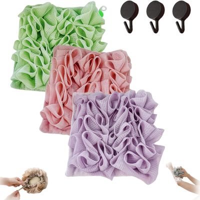 2 in 1 Loofah - Loofah Washcloth for Bar Soap, Exfoliation Soap Bar Loofahs for Body Wash & Smooth Skin (Green+Purple+Pink)