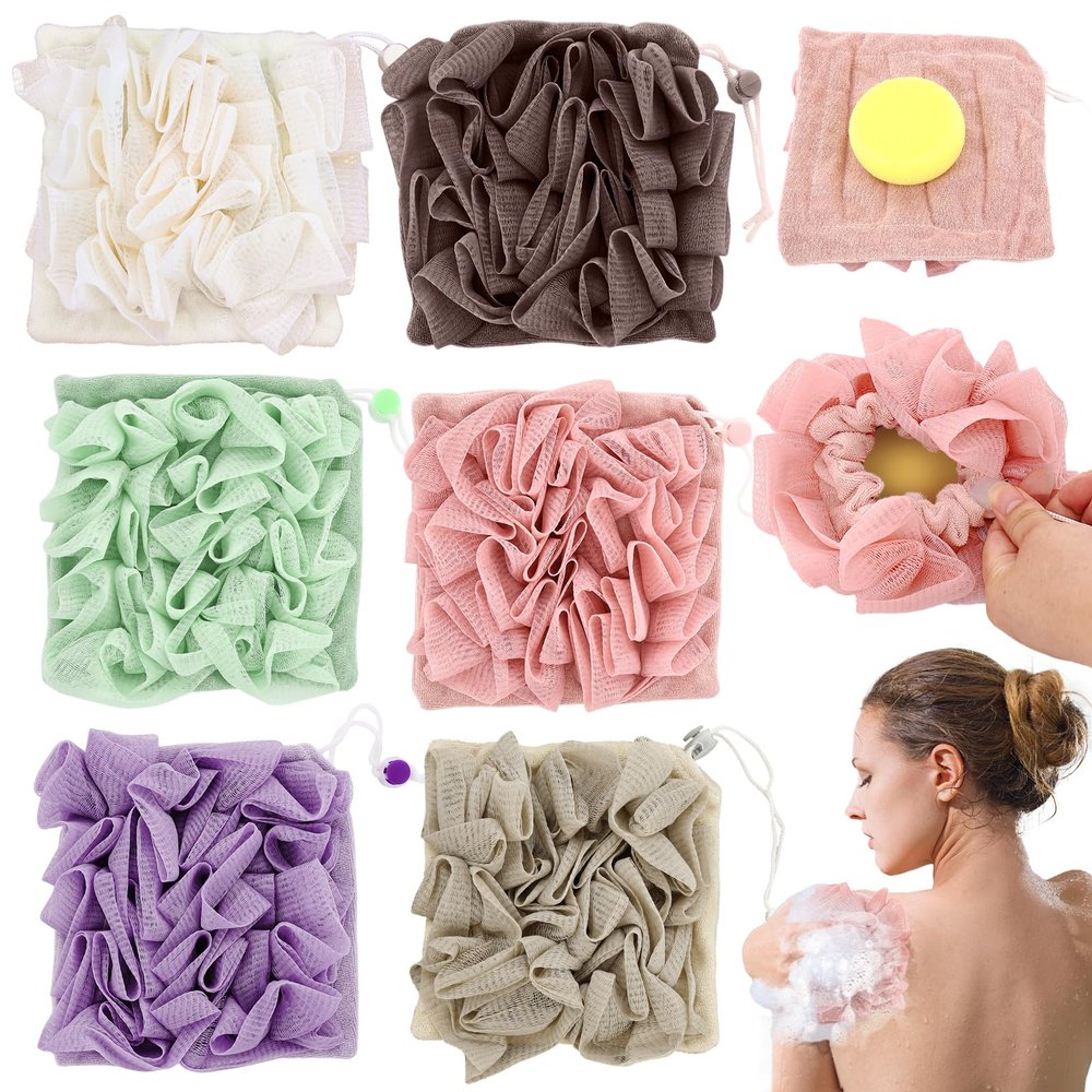 6 PCS Soap Bar Loofah, 2 in 1 Loofah Cloth Soap Bar Holder, Remove Cuticle for Smooth Skin, Exfoliating Bath Sponge with Drawstring for Bath Shower