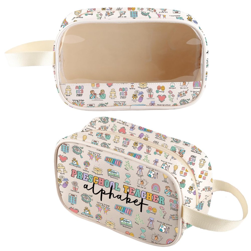 MNIGIU Preschool Teacher Clear Makeup Bag Daycare Teach Gift Nursery Teach Appreciation Gift (Pre Teacher Clear Bag)