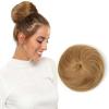 isheeny Human Hair Bun Extension for Women, Drawstring Bun Updo Donut Chignon, Real Hair Fake Ballet Bun for White Women & Girls Messy Bun Hair Piece for Effortless Style (Light Brown) view 1