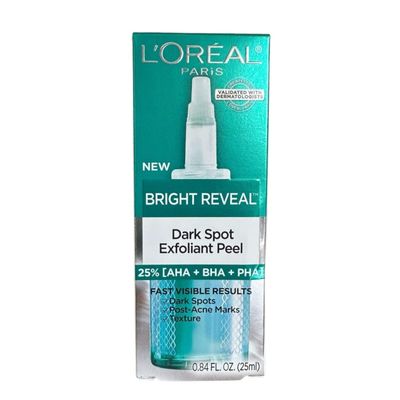 L'Oreal Paris Bright Reveal Dark Spot Exfoliant Peel, 25% AHA BHA PHA Face Exfoliator Solution, Gentle Skincare to Visibly Reduce Dark Spots and Renew Skin Texture, Includes SPF Lotion Sample