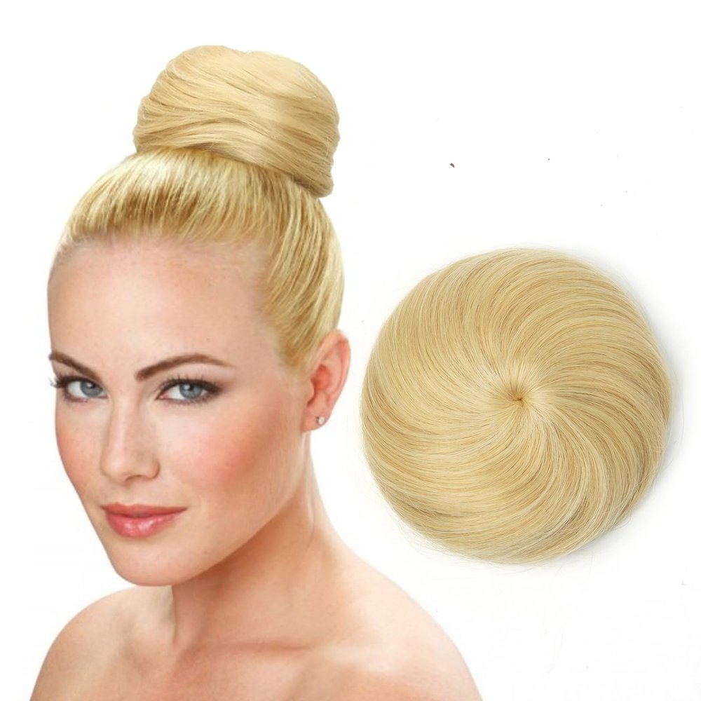 Bun Hair Extensions For Woman, Small Drawstring Updo Donut Chignon, Real Hair Fake Ballet Bun for White Women & Girls Blonde Messy Bun Hair Piece for Effortless Style