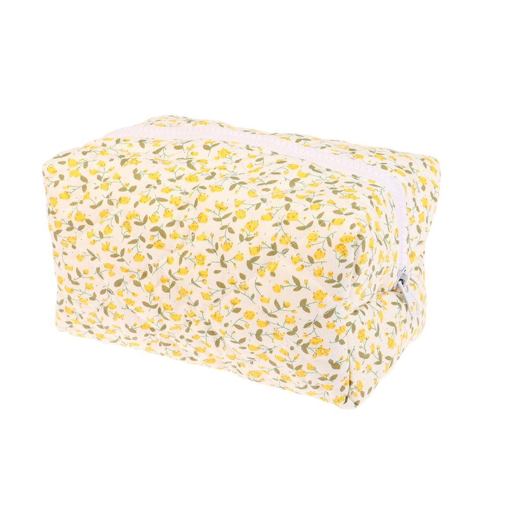 Floral Puffy Quilted Makeup Bag Flower Printed Cosmetic Pouch Toiletry Bag Large Travel Cosmetic Bags Case Accessory