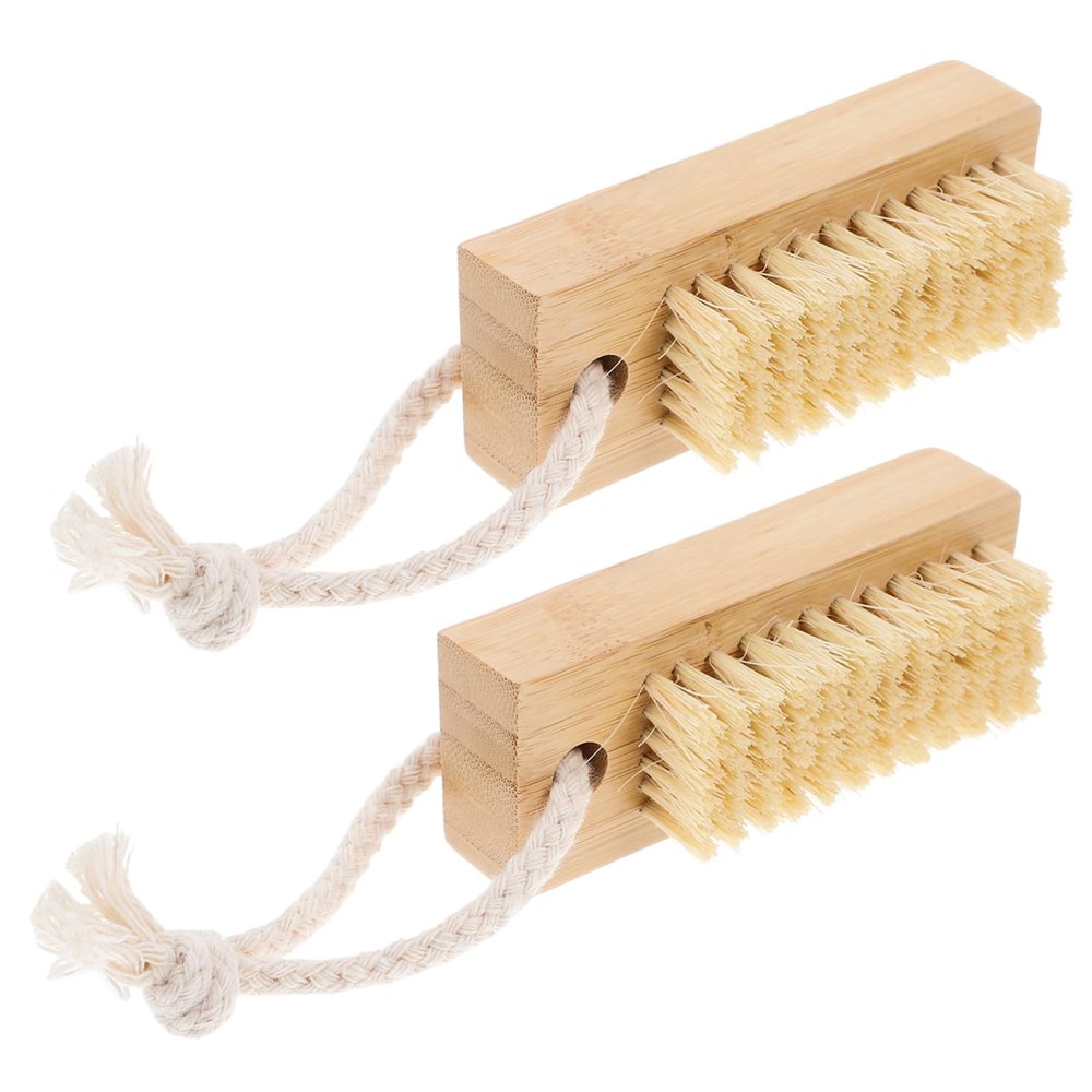 HAKIDZEL 2pcs Nail Cleaning Brush Bamboo Sisal Brush for Fingernails Soft Nail Scrubber for Cleaning Dead Skin Removal Ergonomic Handle