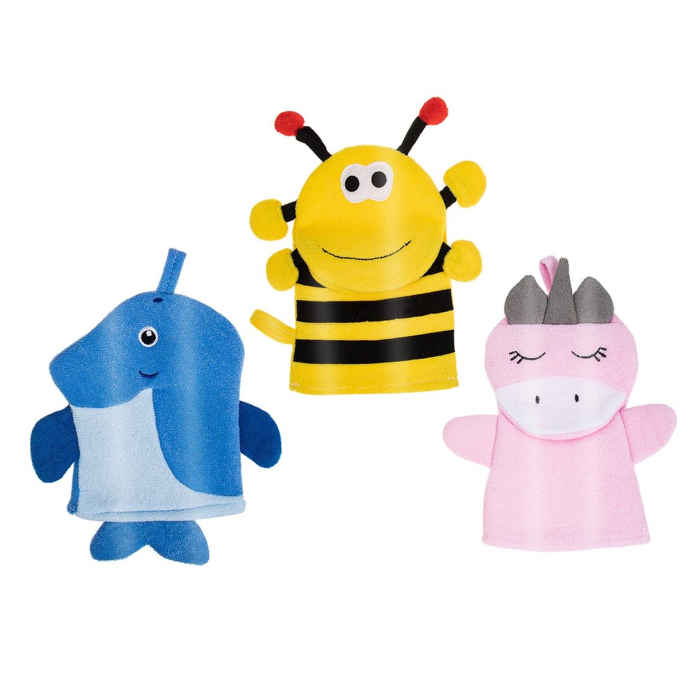 PLAFOPE 3pcs Cartoon Exfoliating Bath Gloves for Kids Cute Dual-Use Shower Mitts Body Scrubber and Back Scrubber Soft and Fun Bathing Accessory