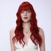 108-2 Long Wavy Red Wig with Bangs, 26 Inches, Heat Resistant Synthetic Fiber, Natural Looking Curls view 1