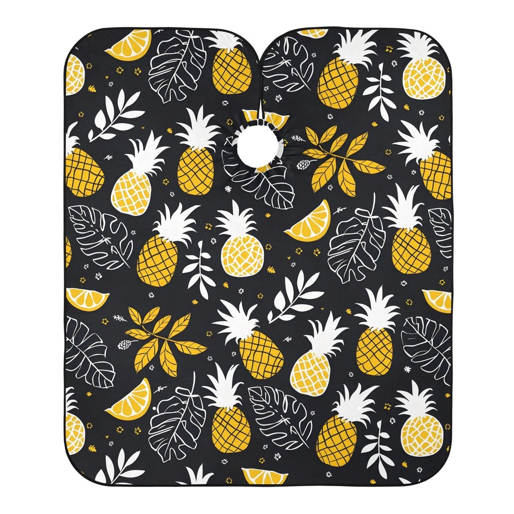 Barber Cape Salon Cape Hairdressing Apron Haircutting Waterproof Pineapples Black Yellow for Adults Clients with designs Adjustable Neck Closure