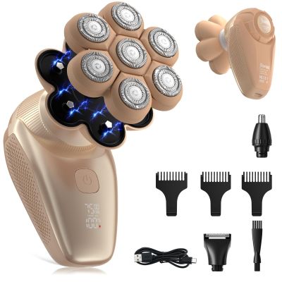 Flowind 3-in-1 Electric Razor for Womens Legs & Bald Head, IPX7 Waterproof Wet/Dry Grooming Kit with 7D Magnetic Blade, 120-Min Type-C Rechargeable Razor, Ideal Holiday Gift, Mocha