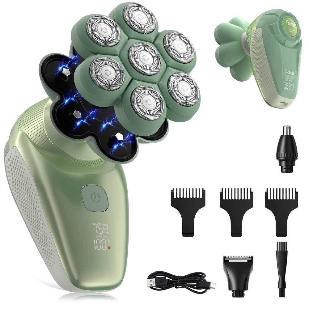 3-in-1 Groomer Shaver for Men, Bald Head Shaver & Beard Trimmer, Mens Electric Shavers Wet/Dry IPX7 Waterproof, 120-Min USB Rechargeable Razor for Face & Body, Ideal Grooming Gift Set for Men