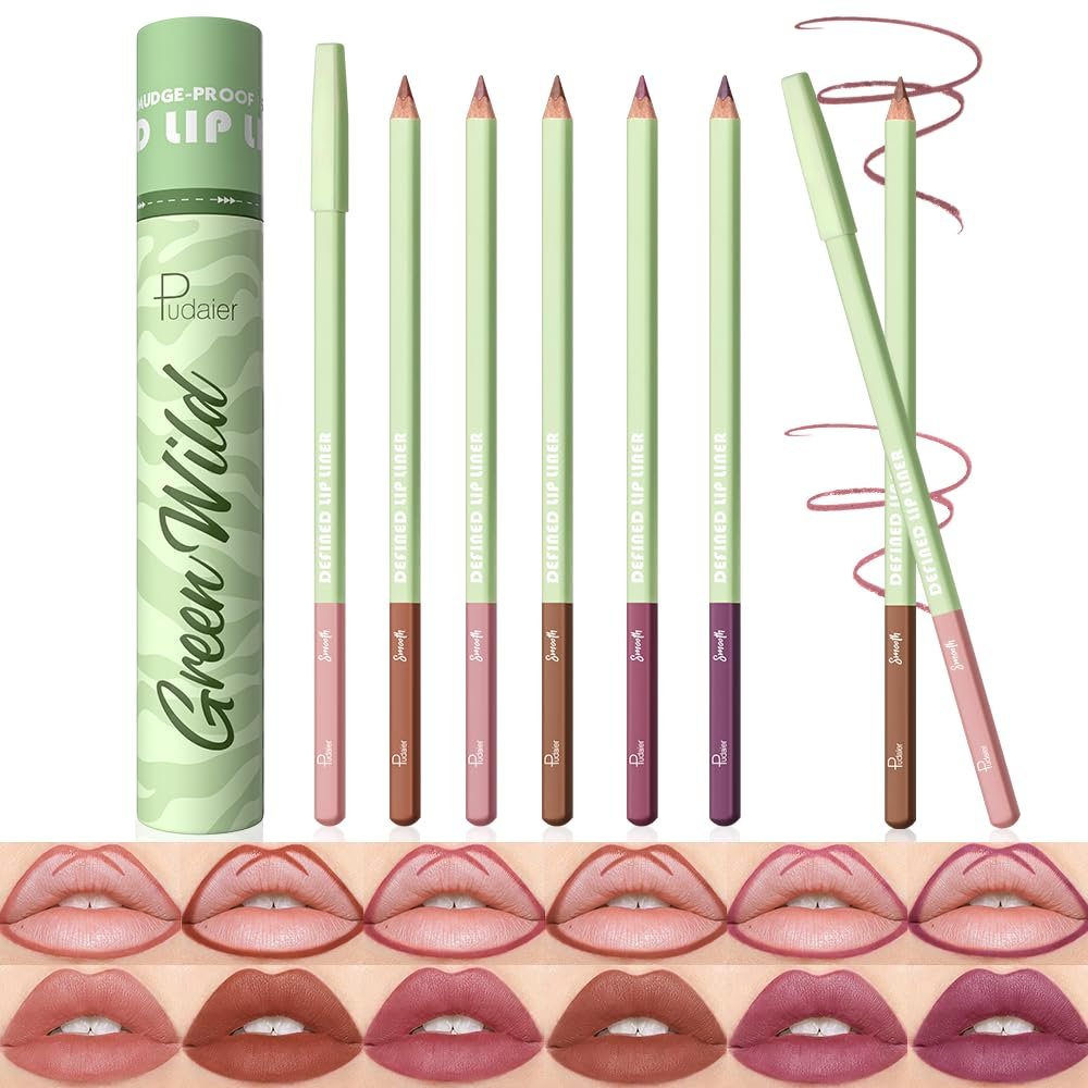 Pudaier 6 Color Lip Liner Set - Matte Purple Lip Liners With Storage Bucket, Creamy Smooth & High Pigmented Nude Plum Lip Liner Pencils, Waterproof Lipliners for Defining & Filling Lips | Set 01