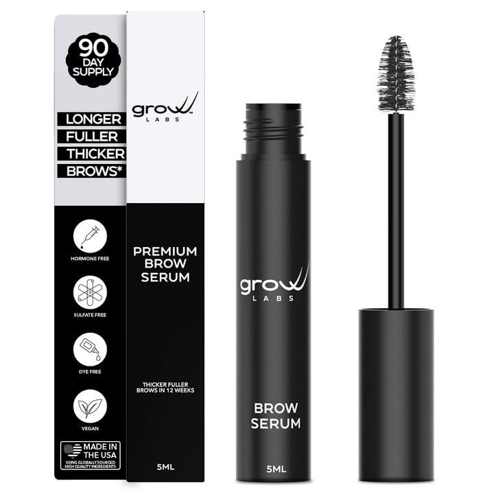 Grow Labs Eyebrow Growth Serum with Biotin & Peptides Regrow Eyebrow Hair Nourishing Formula for Thicker, Fuller, Natural-Looking Brows Vegan, Cruelty-Free Made in USA 5 ml