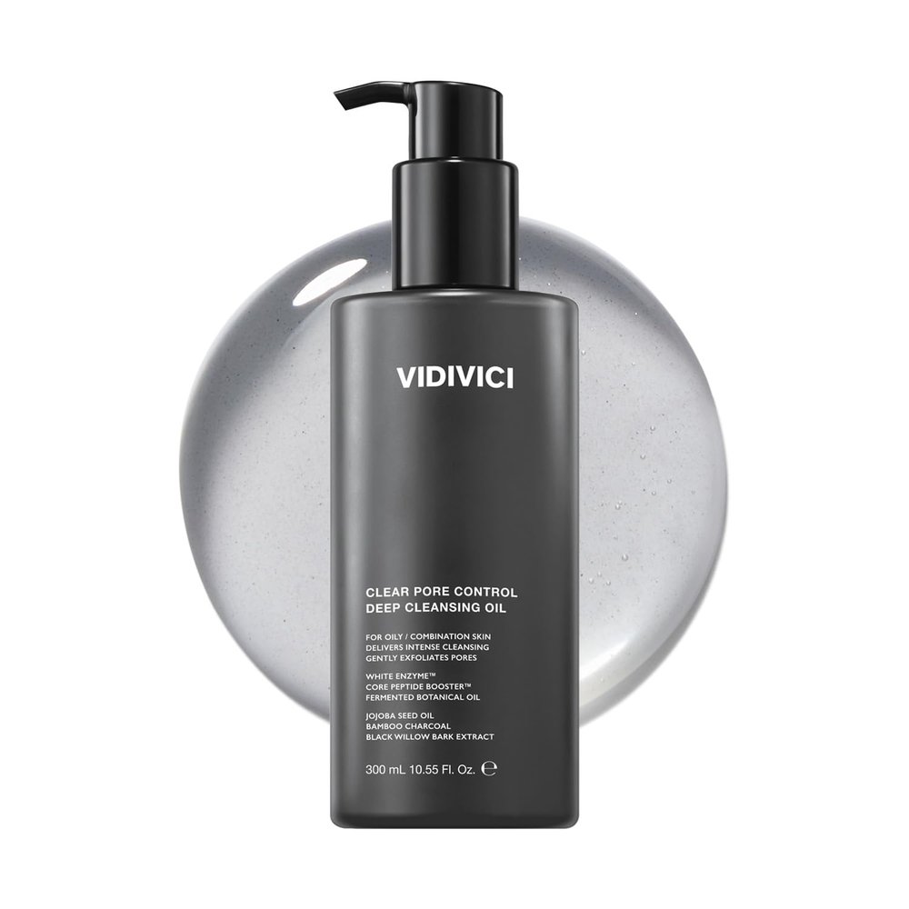 VIDIVICI Clear Pore Control Deep Cleansing Oil 10.14 fl.oz | Makeup remover with blackhead care, Korean facial cleanser for oily skin, Sebum control with Bamboo Charcoal Powder, Korean skin care