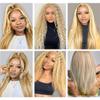 P27/613 Highlight Blonde Bundles Human Hair Kinky Straight Bundles 28 28 28 Inch Honey Blonde Yaki Straight Bundle Unprocessed Brazilian Virgin Weave Hair 3 Bundle 50 Gram Per Bundle view 2