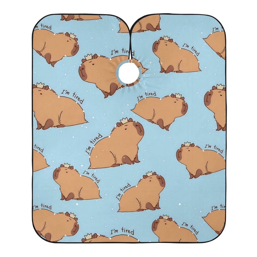 Barber Cape Salon Cape Hairdressing Apron Haircutting Waterproof Capybara I'm So Tired for Adults Clients with designs Adjustable Neck Closure