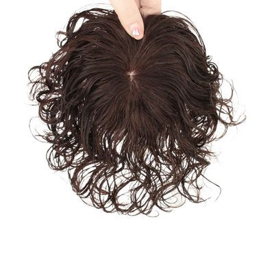 Yanamy 3.5x3.5inch Base 5.9inch One-piece Clip in Toppers Curly Human Hair for Women Thin Hair (Natural black,15cm)