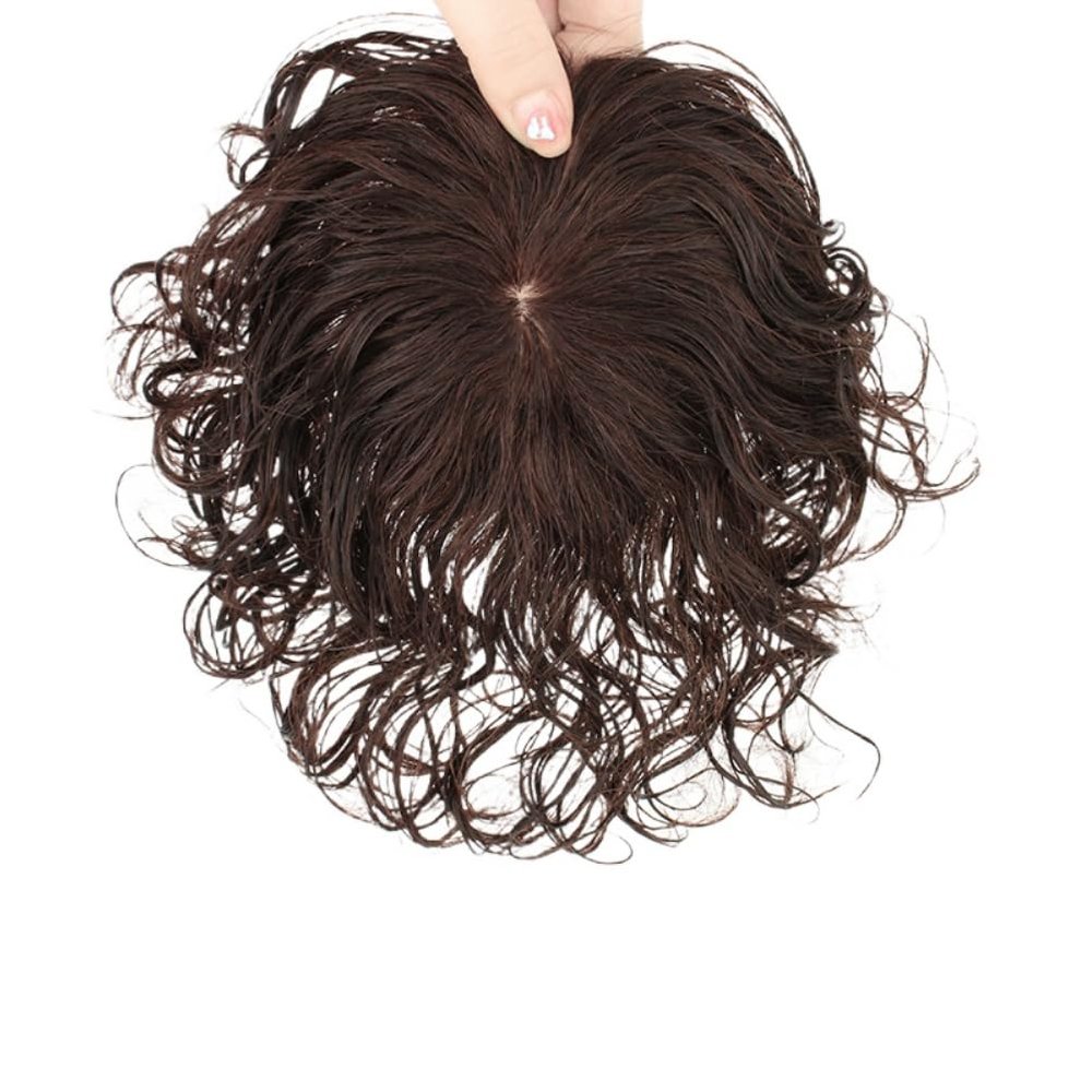 Yanamy 3.5x3.5inch Base 5.9inch One-piece Clip in Toppers Curly Human Hair for Women Thin Hair (Natural black,15cm)