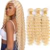 #613 Blonde Bundles Human Hair Honey Blonde Deep Wave Bundles 14 16 18 Inch Unprocessed Brazilian Virgin Hair 3 Bundle 50 Gram Per Bundle Deals Quick Weave Hair Extensions view 1