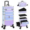 AROUS Rolling Makeup Train Case with 3 Drawers, Cosmetology Case on Wheels Nail Trolley Cart Salon Station Organizer Cases for Nail Tech, Face Painting,Hairstylist, Makeup Artist, Silver view 1