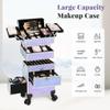 AROUS Rolling Makeup Train Case with 3 Drawers, Cosmetology Case on Wheels Nail Trolley Cart Salon Station Organizer Cases for Nail Tech, Face Painting,Hairstylist, Makeup Artist, Silver view 3