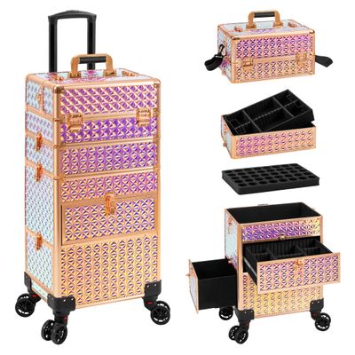 AROUS Rolling Makeup Train Case with 3 Drawers, Cosmetology Case on Wheels Nail Trolley Cart Salon Station Organizer Cases for Nail Tech, Face Painting,Hairstylist, Makeup Artist, Colorful