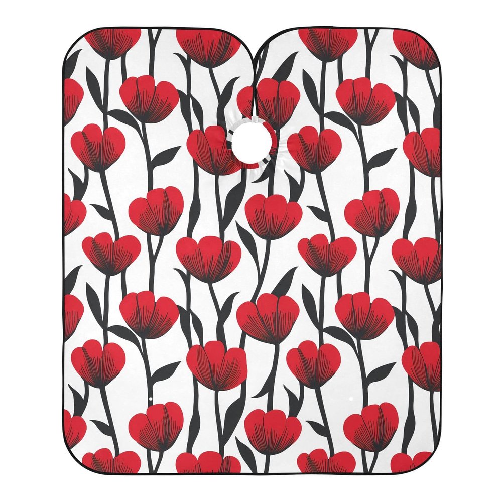 Barber Cape Salon Cape Hairdressing Apron Haircutting Waterproof Red Tulips White for Adults Clients with designs Adjustable Neck Closure