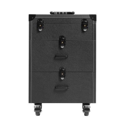 Unnsiapit Rolling Makeup Train Case, L14.1*W9*H22.4in Lockable Nail Cart Cosmetic Organizer Box on Wheels, Professional Travel Case for Barber Hairstylist Salon, H6.7in Drawers, Black