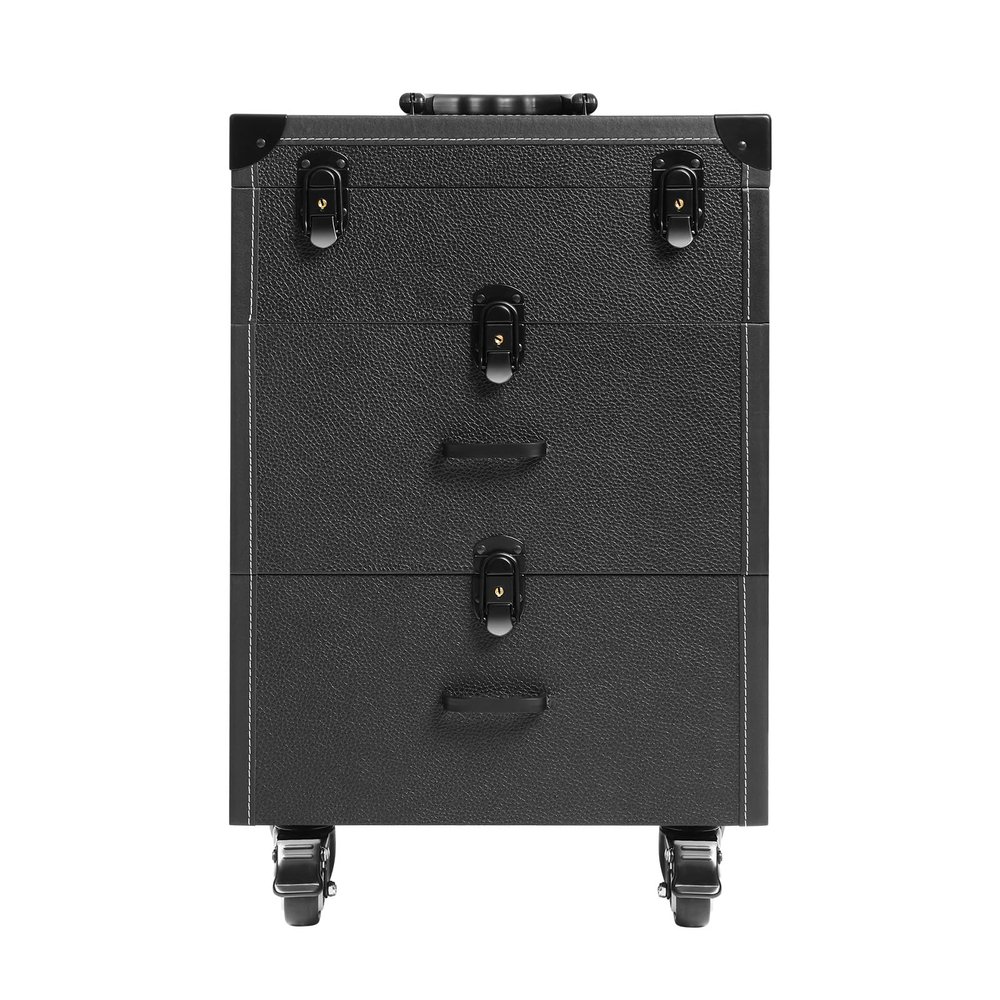 Unnsiapit Rolling Makeup Train Case, L14.1*W9*H22.4in Lockable Nail Cart Cosmetic Organizer Box on Wheels, Professional Travel Case for Barber Hairstylist Salon, H6.7in Drawers, Black