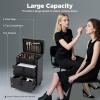 Unnsiapit Rolling Makeup Train Case, L14.1*W9*H22.4in Lockable Nail Cart Cosmetic Organizer Box on Wheels, Professional Travel Case for Barber Hairstylist Salon, H6.7in Drawers, Black view 2