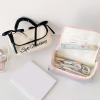 baojielai Large Capacity Cosmetic Organized with Bows Design PU Handbag for Travel Toiletry Storage and Portable Makeup Bag, Beige, 21.5x9.2x12cm view 4