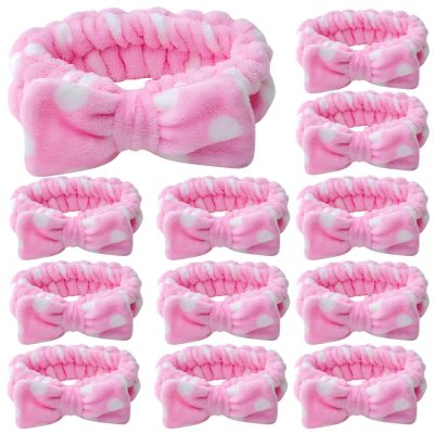 12 Pcs Flannel Spa Headbands With Bow, Soft Adjustable Hairbands For Women, Ideal For Makeup, Skincare, And Facial Care,