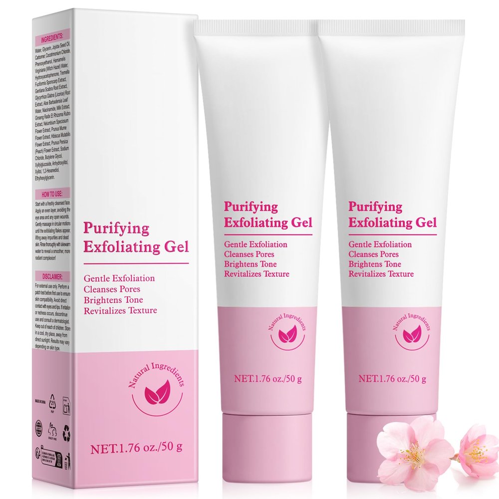 Purifying Exfoliating Gel, 2 Pack Face Facial Exfoliator Cleanser, Gentle Face Scrub Exfoliating Gel Purifying for Facial & Body Deep Cleansing, Regulates Water & Oil Balance, Smoother & Softer