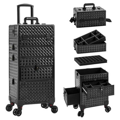 AROUS Rolling Makeup Train Case with 3 Drawers, Cosmetology Case on Wheels Nail Trolley Cart Salon Station Organizer Cases for Nail Tech, Face Painting,Hairstylist, Makeup Artist, Black