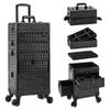 AROUS Rolling Makeup Train Case with 3 Drawers, Cosmetology Case on Wheels Nail Trolley Cart Salon Station Organizer Cases for Nail Tech, Face Painting,Hairstylist, Makeup Artist, Black view 1