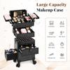 AROUS Rolling Makeup Train Case with 3 Drawers, Cosmetology Case on Wheels Nail Trolley Cart Salon Station Organizer Cases for Nail Tech, Face Painting,Hairstylist, Makeup Artist, Black view 3