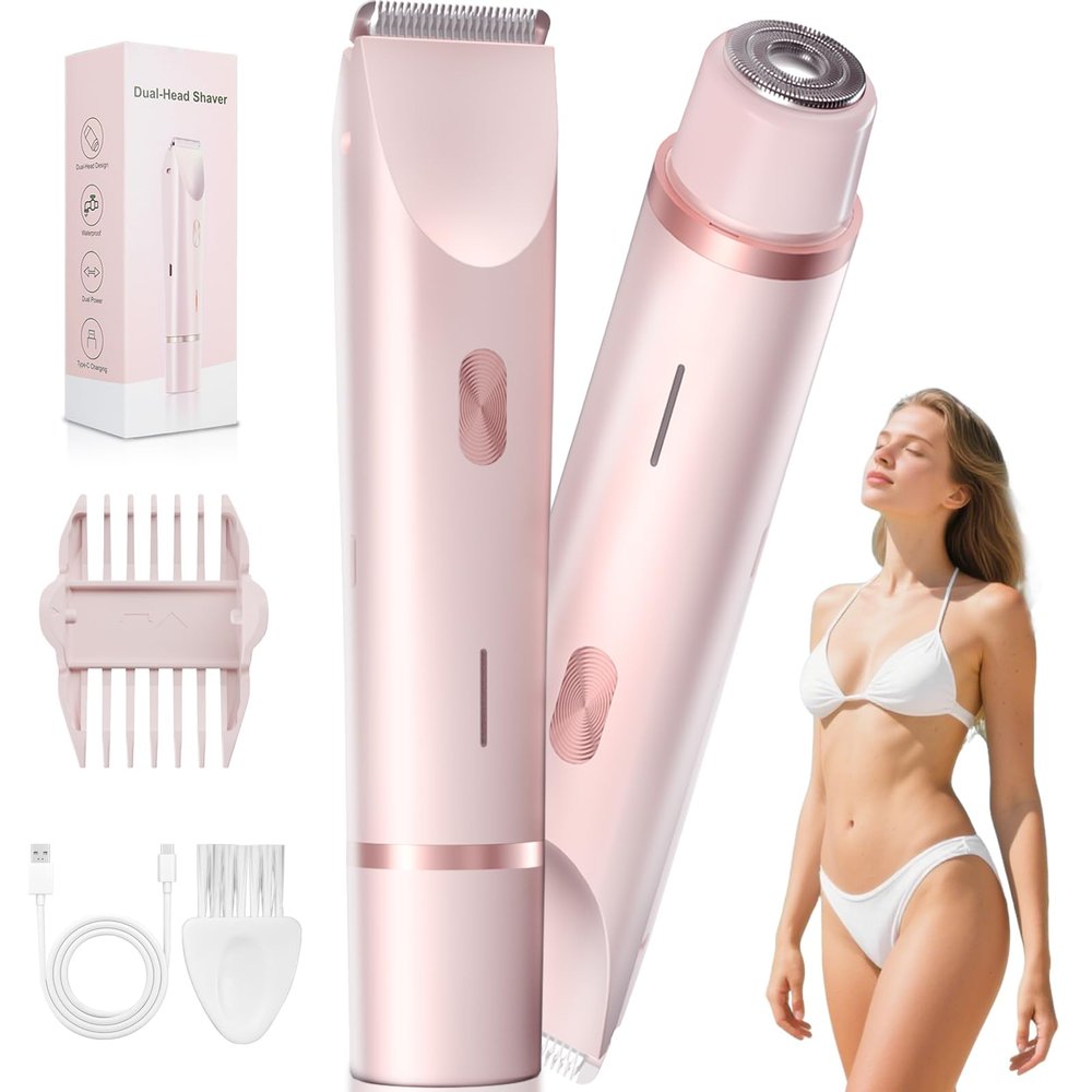 Fanovae Bikini Trimmer for Women Gentle Electric Razor for Sensitive Areas, Waterproof USB-C Rechargeable Shaver for Body & Face, Stocking Stuffers Holiday Gift Petal Pink