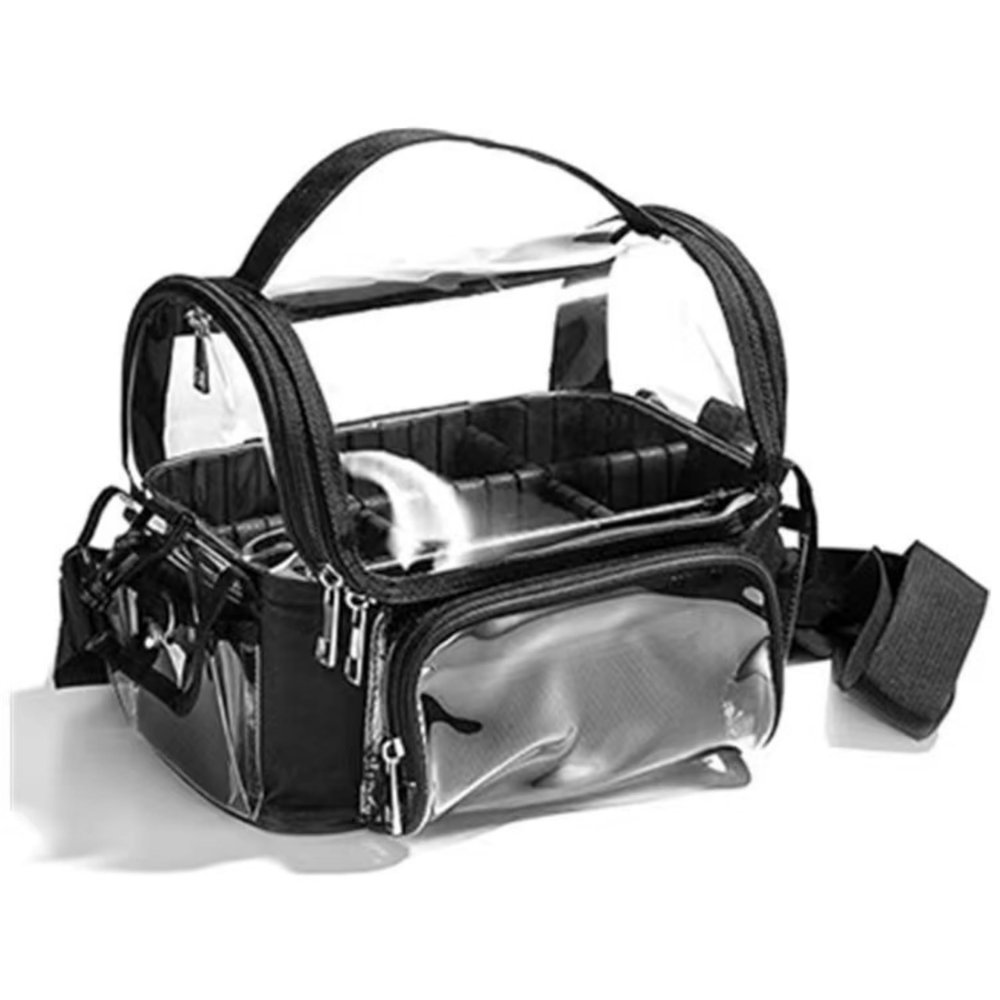 2025 New Makeup Artist Travel Bag Transparent Waterproof Cosmetics Storage Bag with Adjustable Strap and Divider