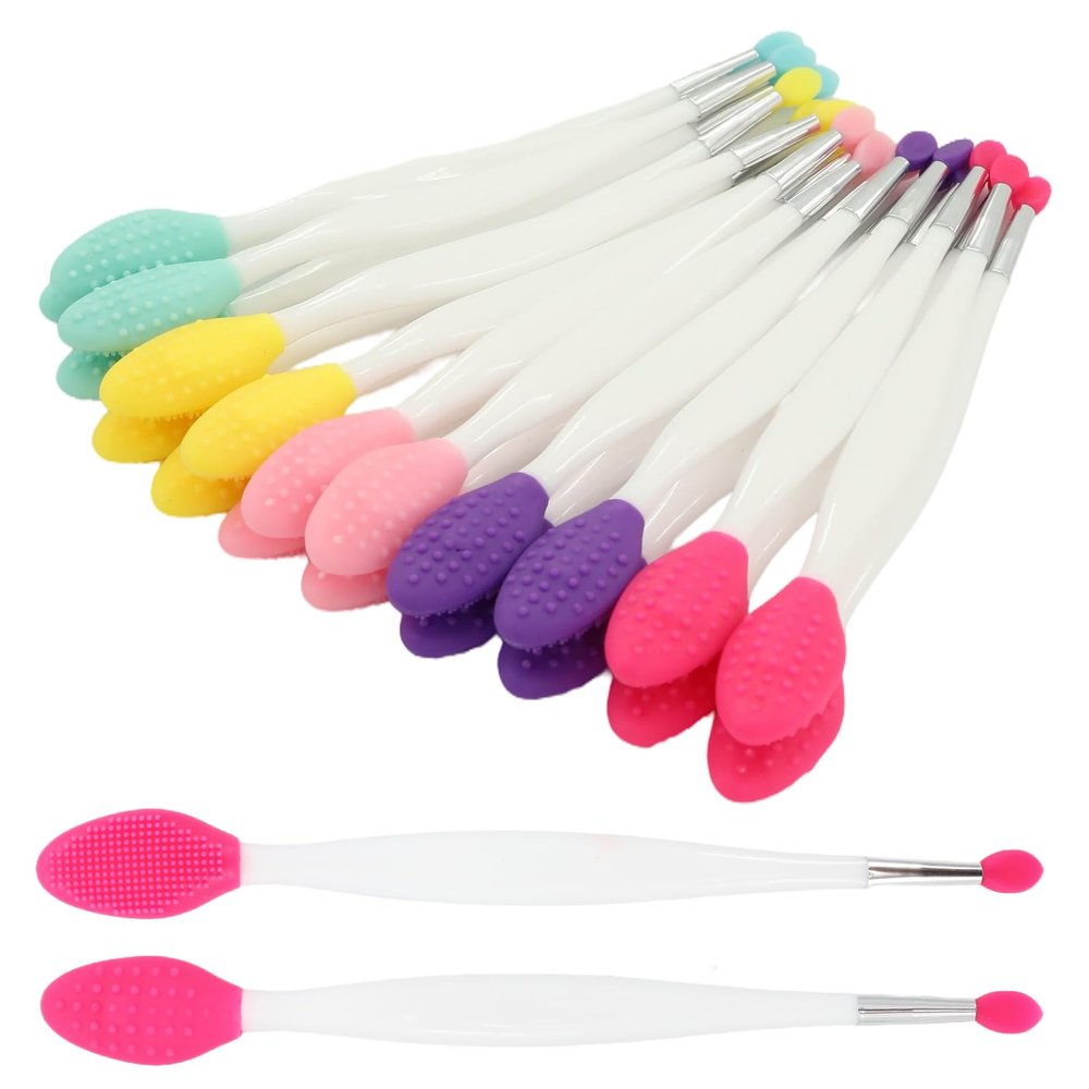 20 PCS Lip Scrub Brushes, Silicone Lips Scrubber Exfoliator, Double-Sided Oval Pore Scrubber, 2-in-1 Silicone Lips Scrub Tool for Smoother and Fuller Lip Appearance - 5 Colors