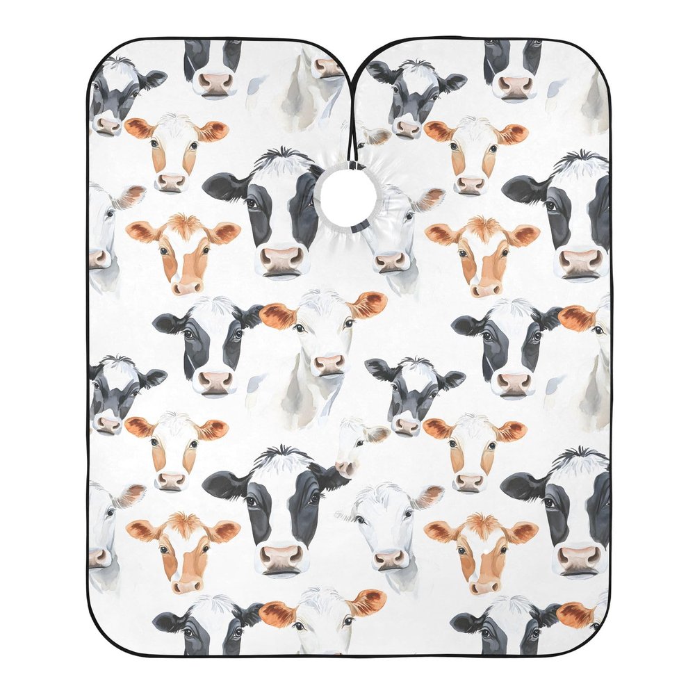 Barber Cape Salon Cape Hairdressing Apron Haircutting Waterproof Cows Head Watercolor for Adults Clients with designs Adjustable Neck Closure