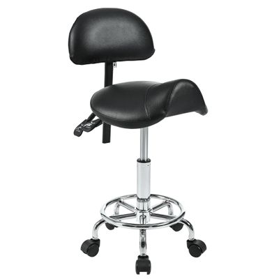 VIHLCYDA Saddle Stool with Back Support and Wheels, 350 LBS Weight Capacity Ergonomic Rolling Stool, Height Adjustable Thickened PU Leather Swivel Saddle Chair for Salon, Spa, Massage, Tattoo(Black)