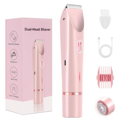 2025 New Bikini Trimmer for Women, 2 in 1 Dual Head Body Bikini Shaver, Ultra Low Silent, Painless & Cordless Hair Removal for Body , IPX7 Waterproof & Easy Cleaning for Shower & Travel (Pink)