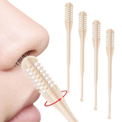 Licsaliwe 4Pcs Nasal Hair Cutter, 2 in 1 360 Degree Rotating Nose Hair Trimmer with Ear Picker, Double Sided Manual Nasal Beauty Tool for Women Men