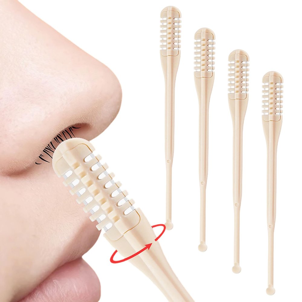 Licsaliwe 4Pcs Nasal Hair Cutter, 2 in 1 360 Degree Rotating Nose Hair Trimmer with Ear Picker, Double Sided Manual Nasal Beauty Tool for Women Men
