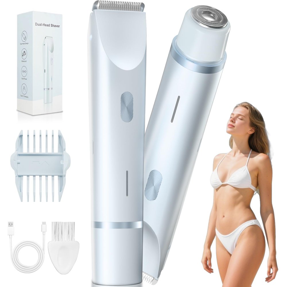 Fanovae Bikini Trimmer for Women, USB-C Rechargeable Personal Trimmer for Pubic Hair & Bikini Line, Gentle on Sensitive Skin, Rinsable Body Hair Trimmer for Legs, Underarms & Face, Gift, Sky Blue