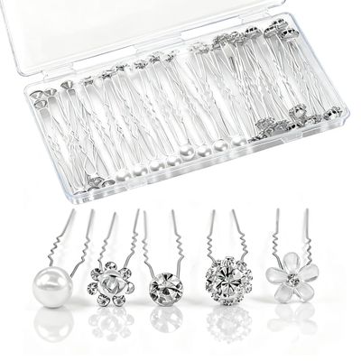40 PCS Wedding Hair Pins for Brides, Pearl Hair Pins for Wedding, Silver Crystal Rhinestone Hair Pin Decorative Hair Accessories for Bridal Bridesmaid Women Prom Party