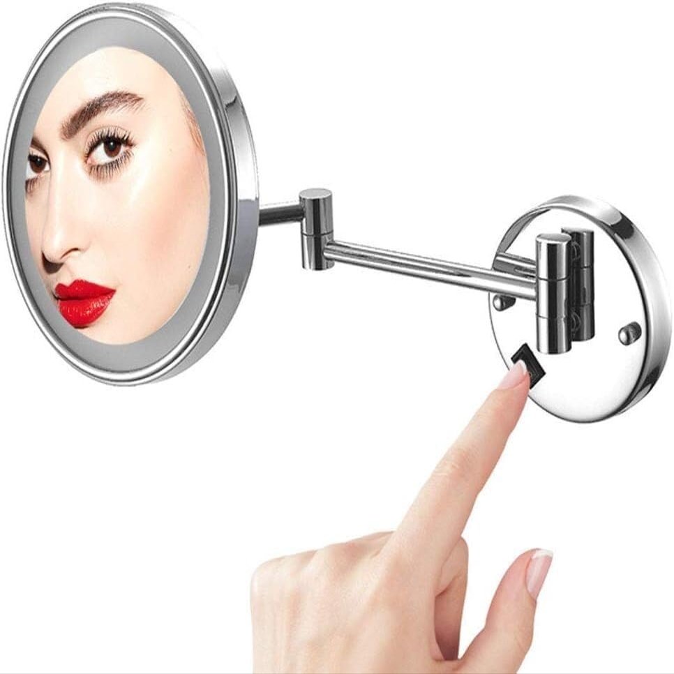 Wall Mount Lighted Makeup Mirror, 10X Magnification Vanity Mirror with LED Lights, 8 Inch, Plug-in, 180 Swivel