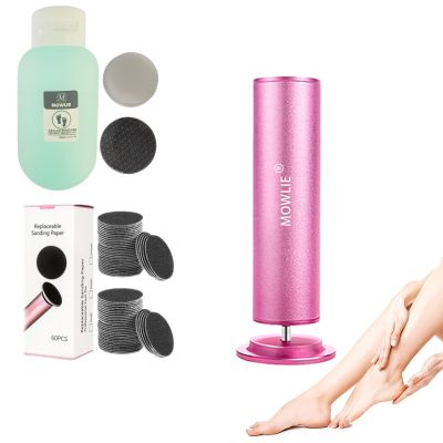 Electric Foot Callus Remover (Pink) and MOWLIE Extra Strength Foot Callus Remover Gel Travel Kit