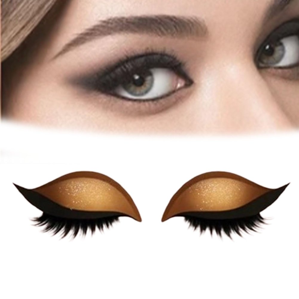 Lazy Eye Shadow Eyelash Patch, 2-in-1 Reusable Eye Makeup Stickers, Eyeshadow Lashes Makeup Stickers for All Eyeshapes (Gold,1)