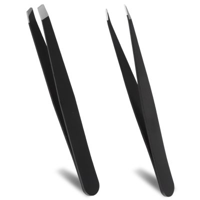 2PCS Tweezers for Women Facial Hair Precision Slant and Point Tip Eyebrow Tweezers for Men Professional Stainless Steel Precision Eyebrow Plucking Grooming Ingrown Hair Removal with Case(Black)