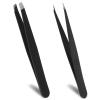 2PCS Tweezers for Women Facial Hair Precision Slant and Point Tip Eyebrow Tweezers for Men Professional Stainless Steel Precision Eyebrow Plucking Grooming Ingrown Hair Removal with Case(Black) view 1